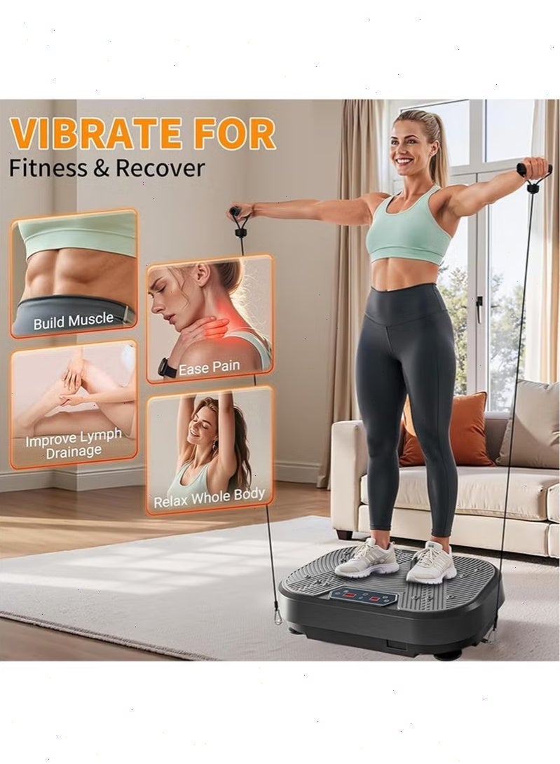 يواوليتي لوحة اهتزازية، آلة لياقة بدنية اهتزازية لتصريف اللمف، رف تدريب اهتزازي لكامل الجسم مع شريطين مقاومين، سعة وزن قصوى للاستخدام المنزلي 551 رطلاً. - Image 3